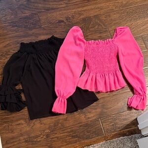 Express Black and Vibrant Pink Off-Shoulder Blouses